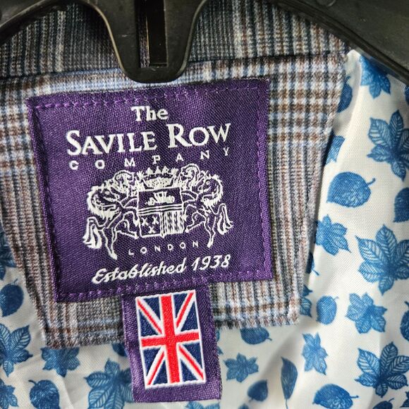 Savile Row Men’s Plaid Blazer Sport Coat Blue Gray Check Classic 42R - Picture 2 of 4